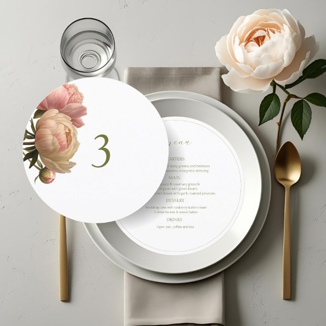 White | Rose Table No & Menu Round Wedding Menu (Creator Uploaded)