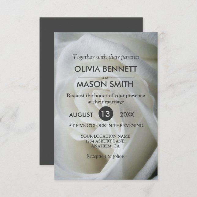 White Rose textured Wedding Card (Front/Back)