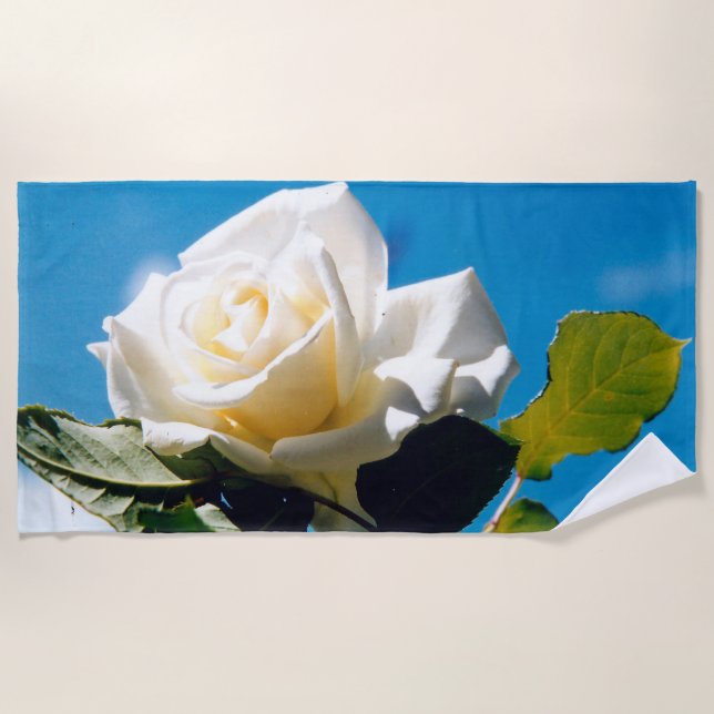 White rose under blue sky  beach towel (Front)