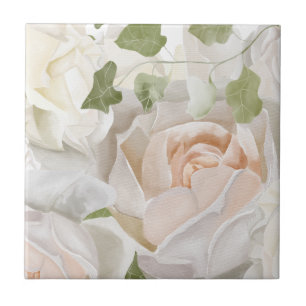 WHITE ROSE WATERCOLOR CERAMIC TILE