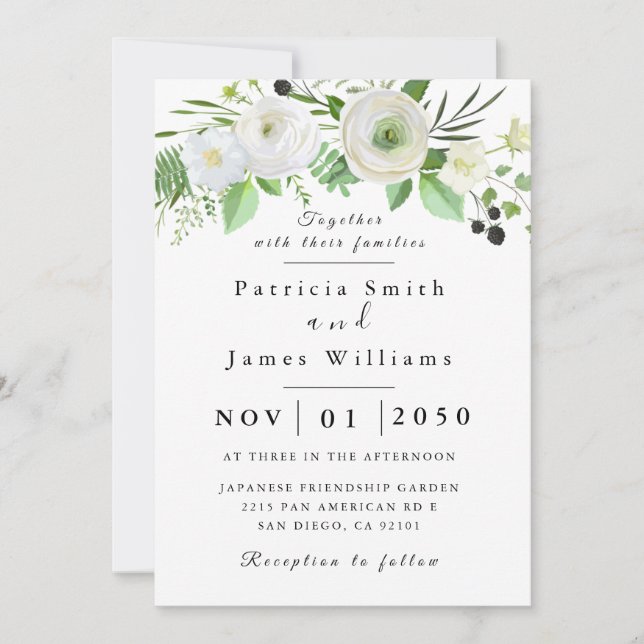 White Rose Wedding Invitation (Front)