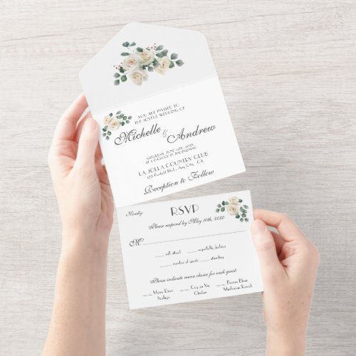 White Rose Wedding Invitation  RSVP Card