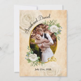 White Rose Wedding Photo Keepsake with Thank You