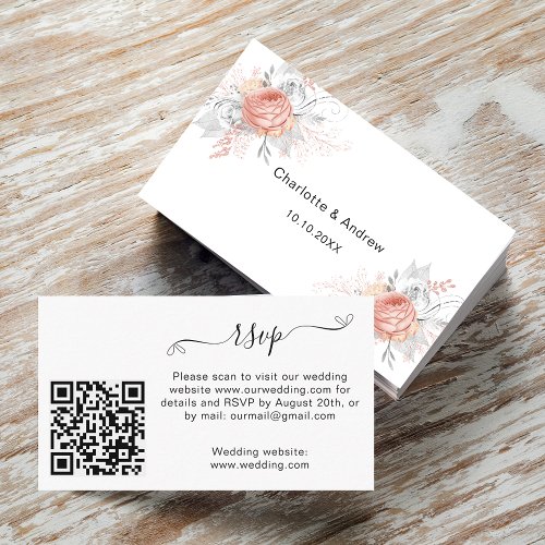 White rose wedding response website QR code RSVP Enclosure Card