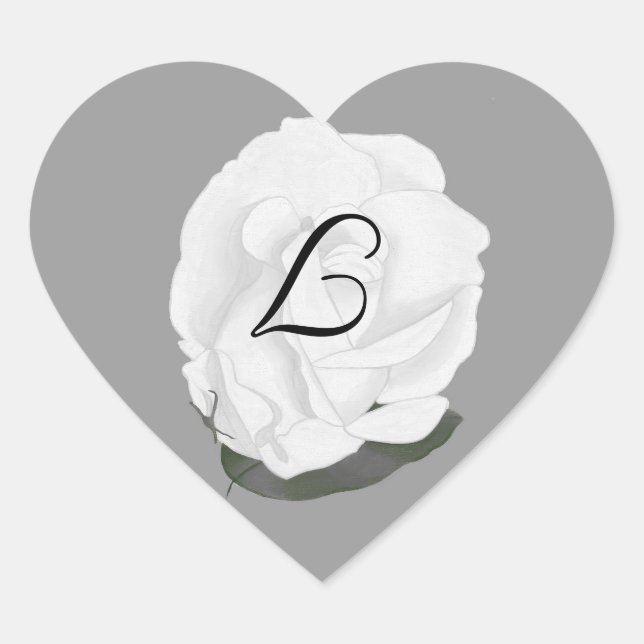 White Rose Wedding Seals, Monogram Stickers (Front)