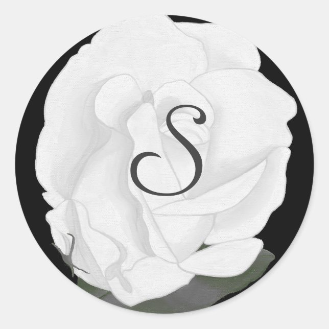 White Rose Wedding Seals, Monogram Stickers (Front)