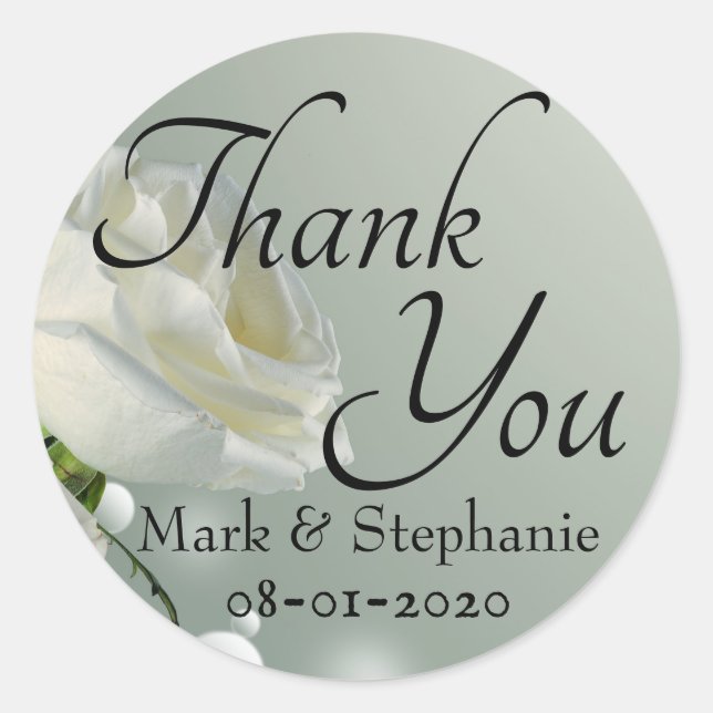 White Rose Wedding Thank You Classic Round Sticker (Front)