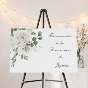 White Rose Welcome Foam Board For Quinceañera