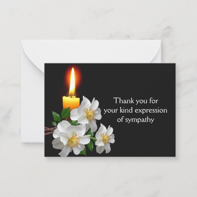 White Rose With Candle After Funeral Thank You Note Card (Front)