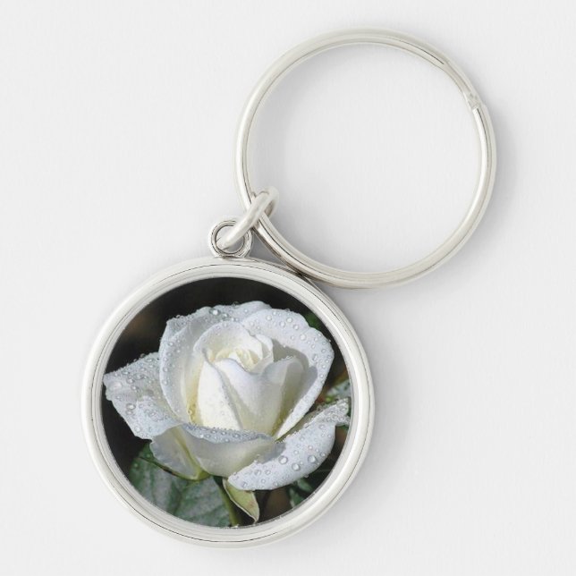 White Rose with Dew Keychain (Front)