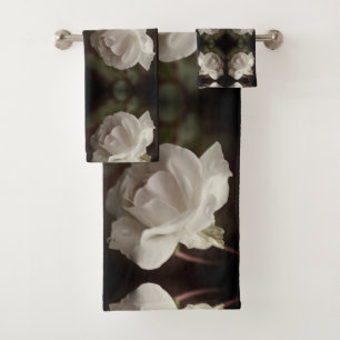White Rose With Raindrops Abstract Vintage Bath Towel Set