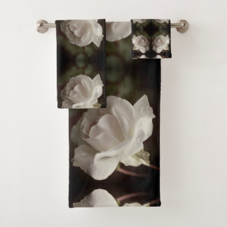 White Rose With Raindrops Abstract Vintage Bath Towel Set