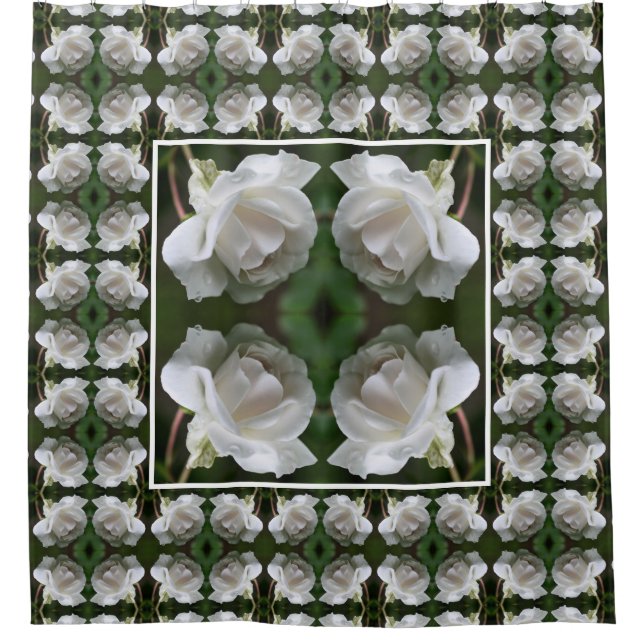 White Rose With Raindrops Floral Art Pattern Shower Curtain (Front)