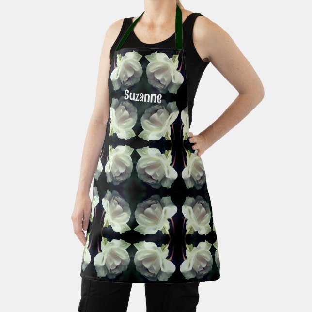 White Rose With Raindrops Pattern Personalized Apron (Insitu)