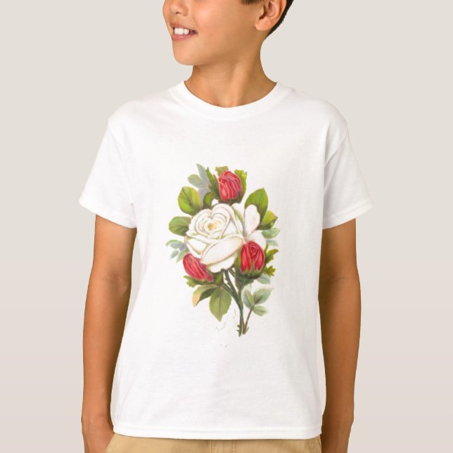 White Rose with Red Buds T-Shirt (Front)
