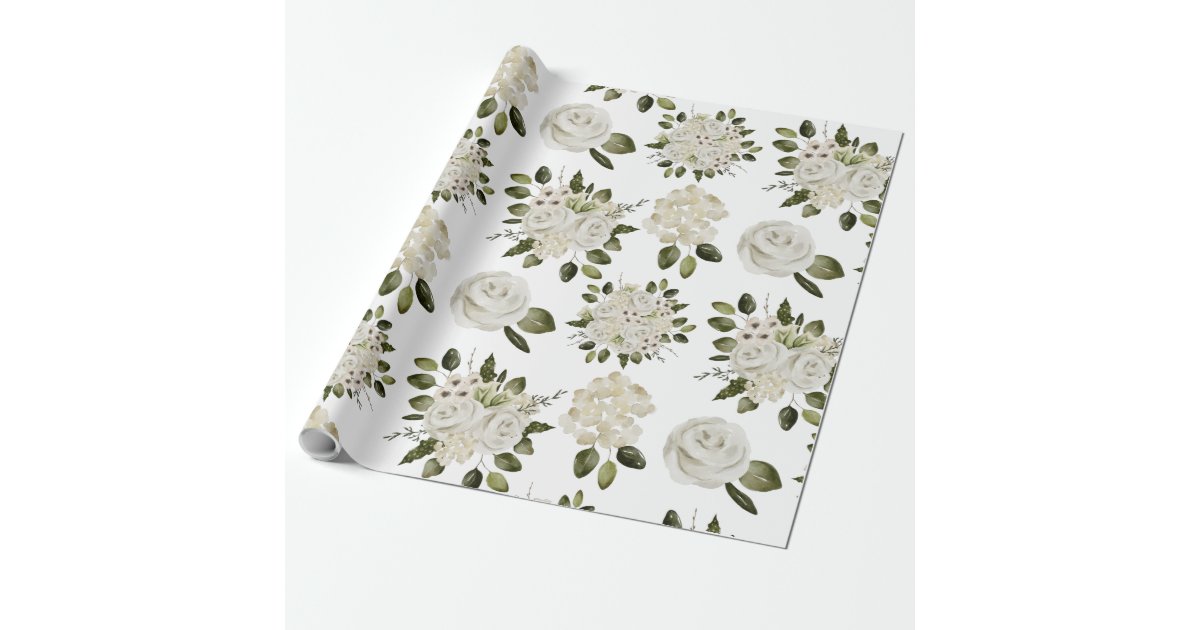 Red rose and white classic print wrapping paper