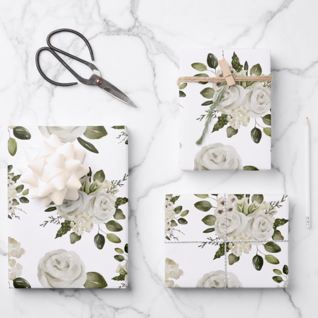 White Rose Wrapping Paper Sheets (Front)