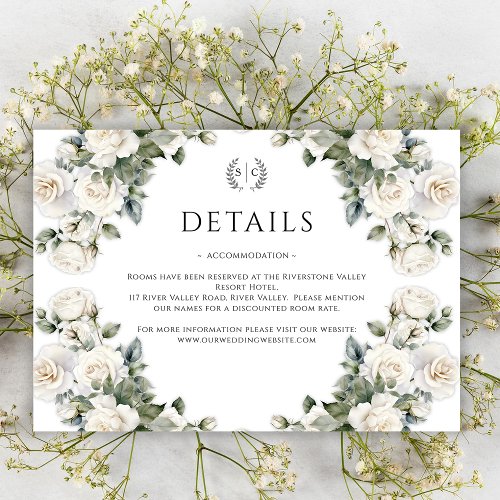 White Rose Wreaths Green Wedding Details Enclosure Card
