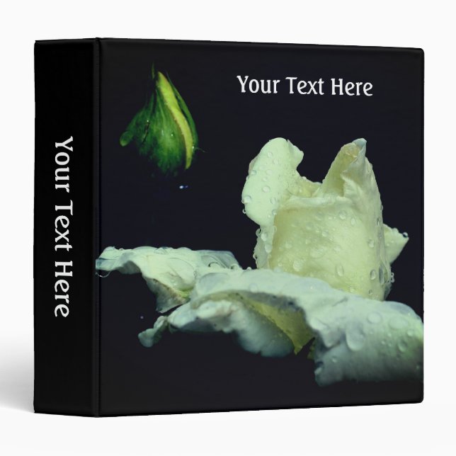 White Rosebud Floral Personalized 3 Ring Binder (Front/Spine)