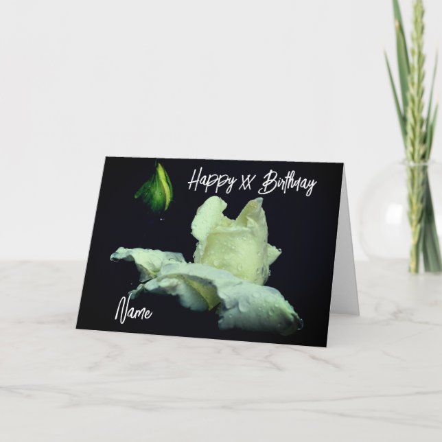 White Rosebud Flower Personalized Birthday  Card (Front)