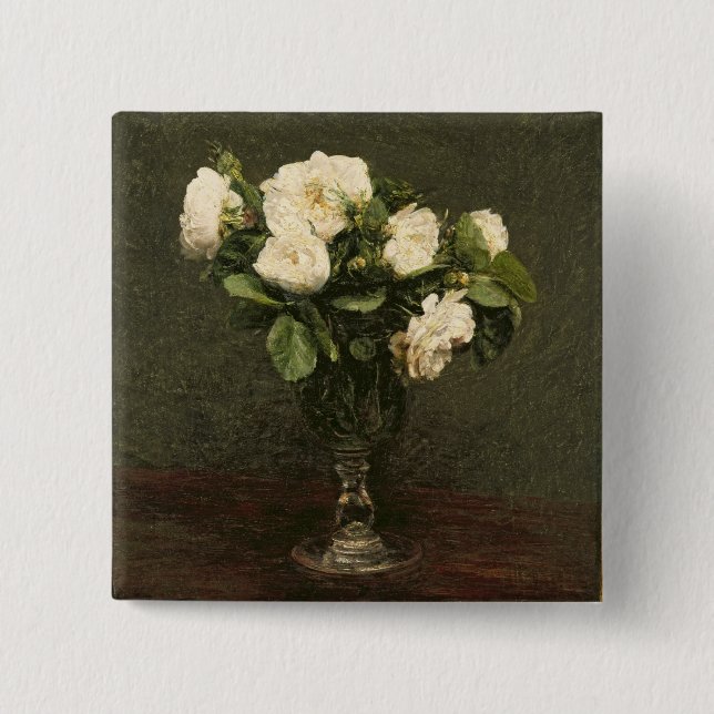 White Roses, 1875 (oil on canvas) Pinback Button (Front)