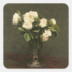 White Roses, 1875 (oil on canvas) Square Sticker