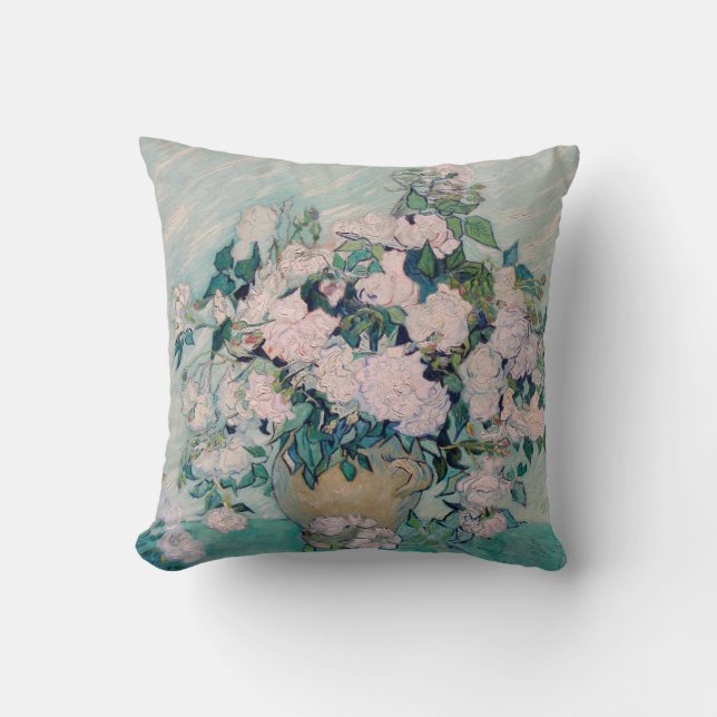 White Roses-1890-Vincent van Gogh  Throw Pillow (Front)