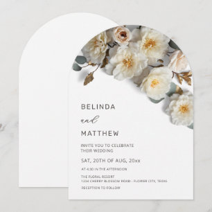 White Roses 3D Flowers Modern Arch Wedding Invitation