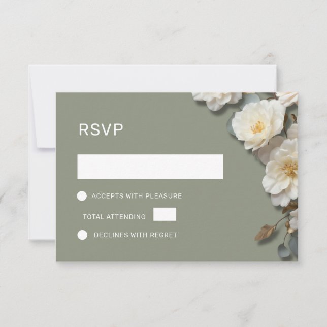 White Roses 3D Flowers RSVP Card (Front)