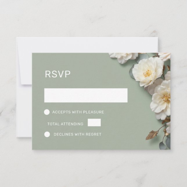 White Roses 3D Flowers RSVP Card (Front)