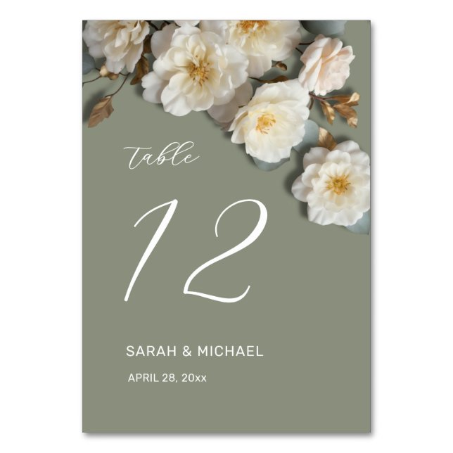 White Roses 3D Flowers Wedding Table Number (Back)