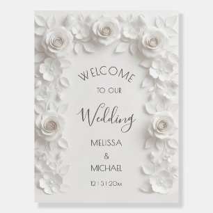 White Roses 3D Flowers Wedding Welcome Foam Board