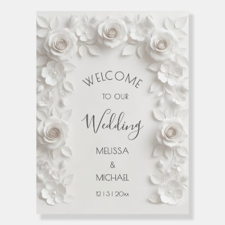 White Roses 3D Flowers Wedding Welcome Foam Board
