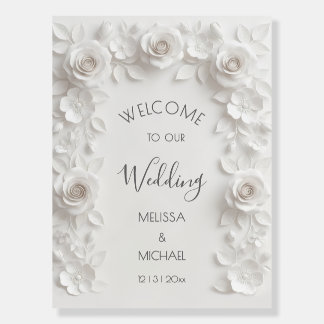 White Roses 3D Flowers Wedding Welcome Foam Board