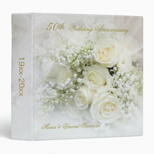 White roses 50th Wedding Anniversary 3 Ring Binder