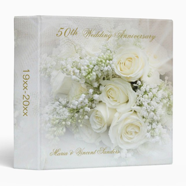 White roses 50th Wedding Anniversary 3 Ring Binder (Front/Spine)
