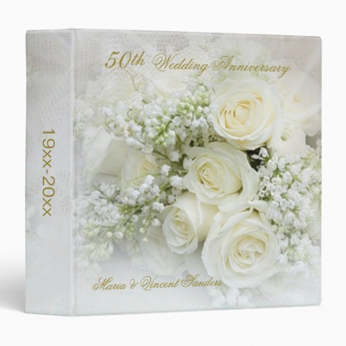 White roses 50th Wedding Anniversary 3 Ring Binder