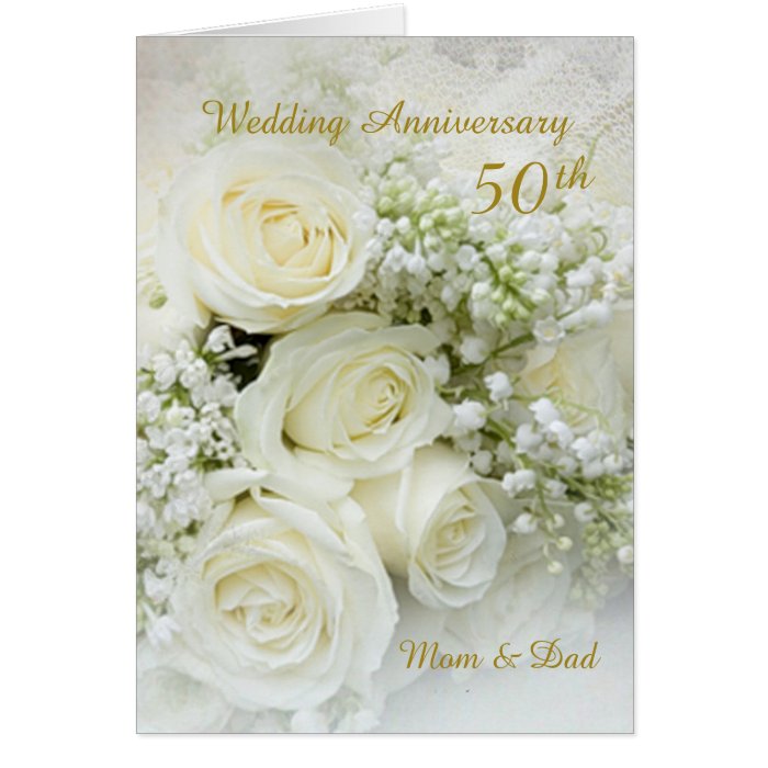 White roses, 50th Wedding Anniversary card | Zazzle