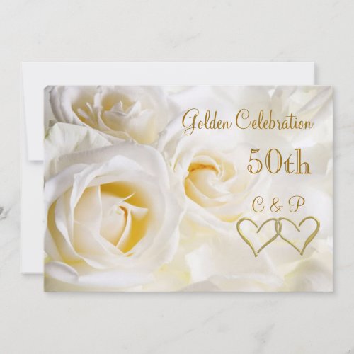 White roses 50th Wedding Anniversary Invitation