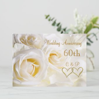 White roses 60th Wedding Anniversary Invitation | Zazzle