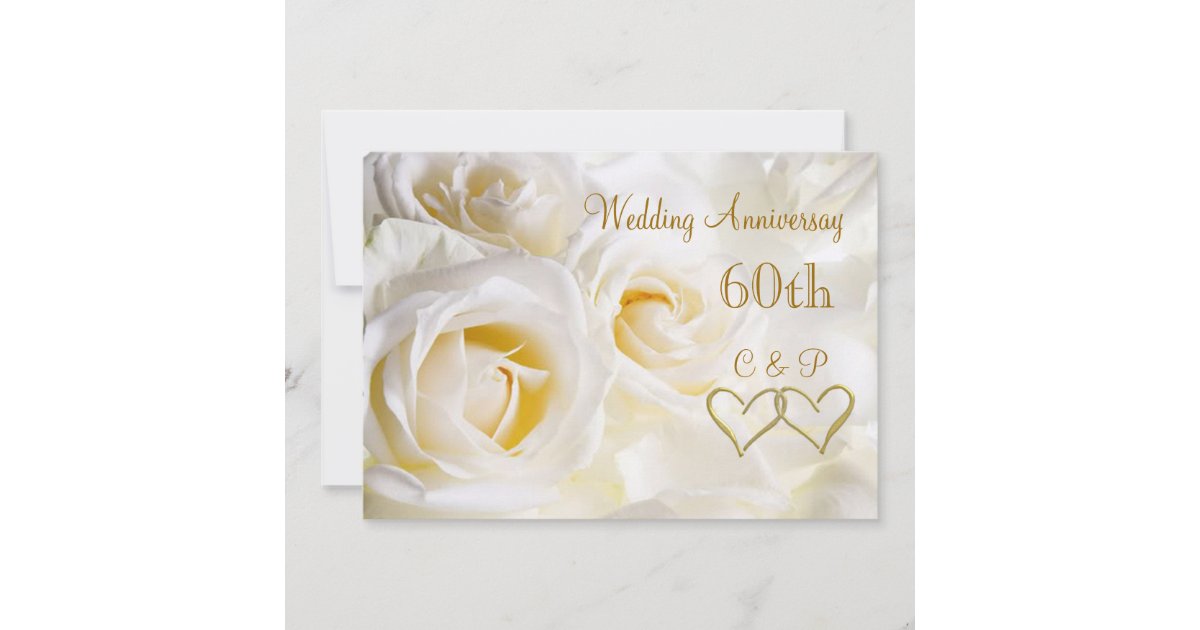 White roses 60th Wedding Anniversary Invitation | Zazzle