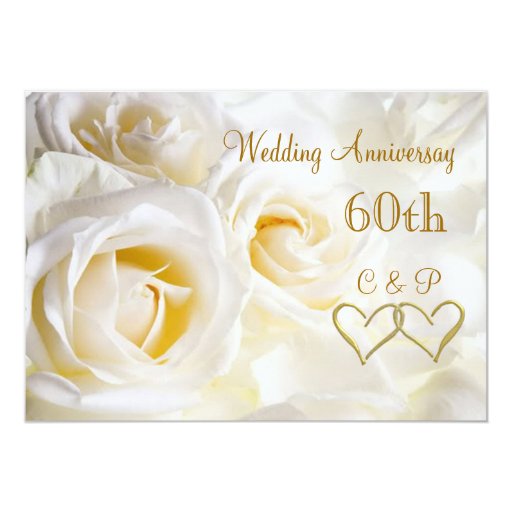 White roses 60th Wedding Anniversary Invitation | Zazzle