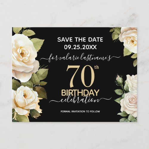 White Roses 70th Birthday Save the Date Postcard