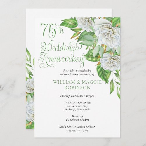 White Roses 75th Wedding Anniversary Party Invitation