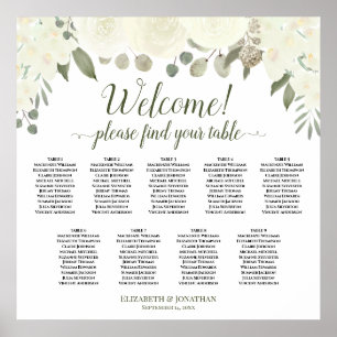 White Roses 9 Table Boho Wedding Seating Chart