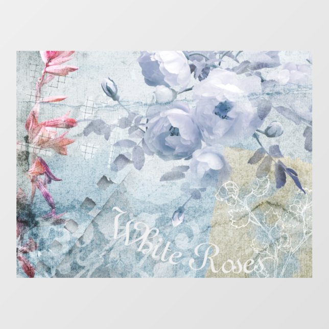 White Roses Abstract Collage Wall Decal (Front)