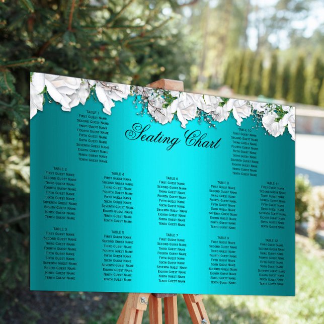 White Roses and Aqua Floral Wedding Poster (Creator Uploaded)