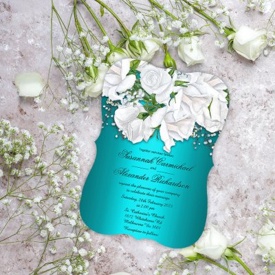 White Roses and Aqua Wedding