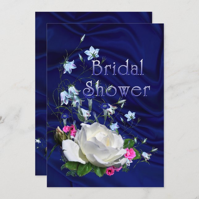 White Roses and Bluebells Bridal Shower Invitation (Front/Back)