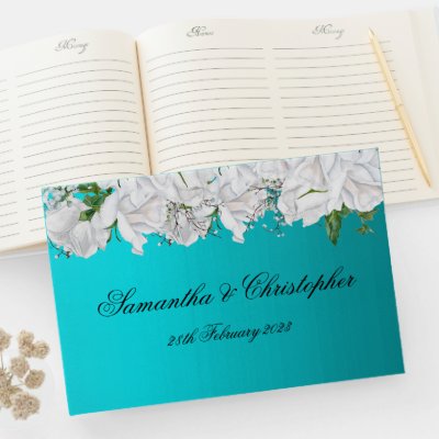 White Roses and Bright Aqua Wedding